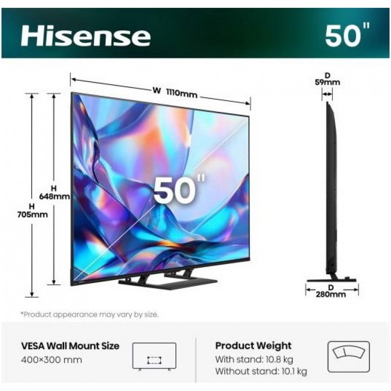 HISENSE 50A7DS QLED TV - Plat - 50 inch - 127 cm - UHD 4K-SMART TV