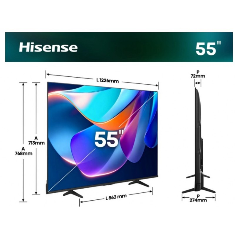 Hisense 55A6S SmartTV - 55 inch - 4K DLED - 2026 - Dolby Vision - AI 4K Upscaler - AI Smooth Motion - Game Mode Plus - Voice Control - DTS Virtual: X