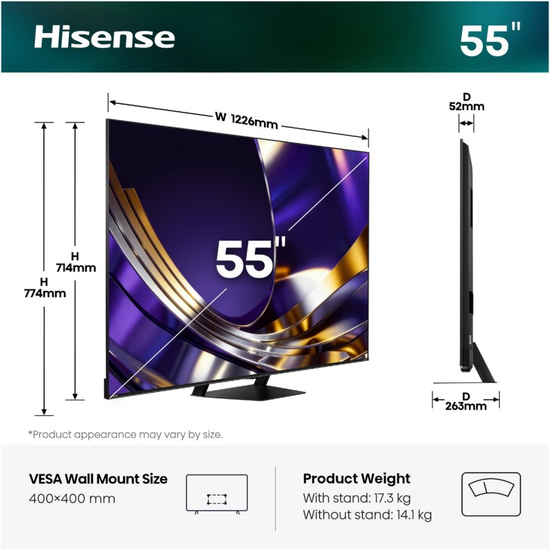 Hisense 55U7DS Pro 139 cm (55") Hi-QLED MiniLED TV antraciet