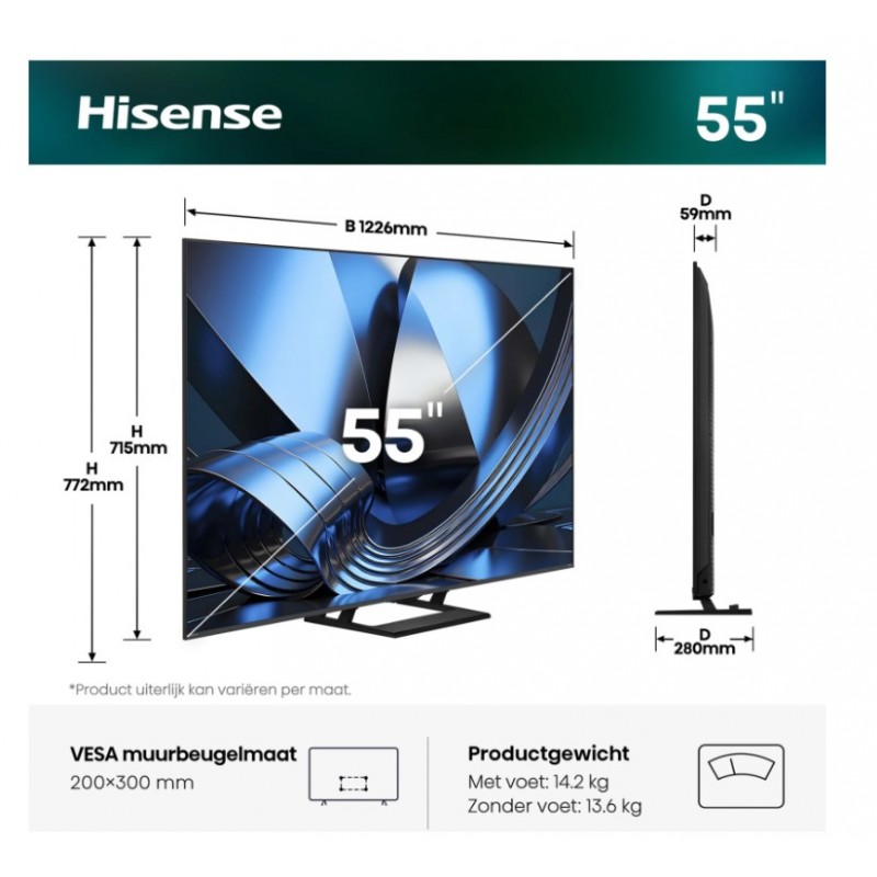 HISENSE 55U7SE - Ultra HD 4K - Mini-led-tv - 55 inch - 2026