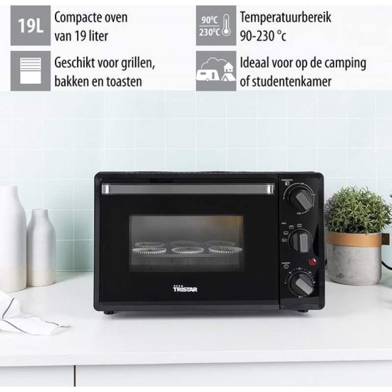Tristar Vrijstaande Compacte Oven OV-3620 - 19 Liter oven - 1300 Watt - Boven- en onder-verhitting - Zwart