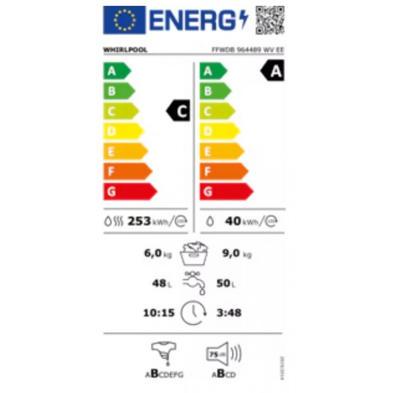 Whirlpool FFWDB 964489 WV EE - Wasdroogcombinatie - Stoom - 9 kg - 1400 rpm - Energieklasse C