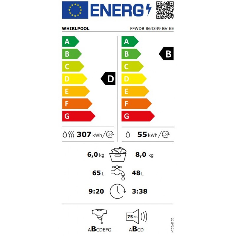 Whirlpool Ffwdb 864349 Bv Ee Was-droogcombinatie 8kg-6kg 1400t
