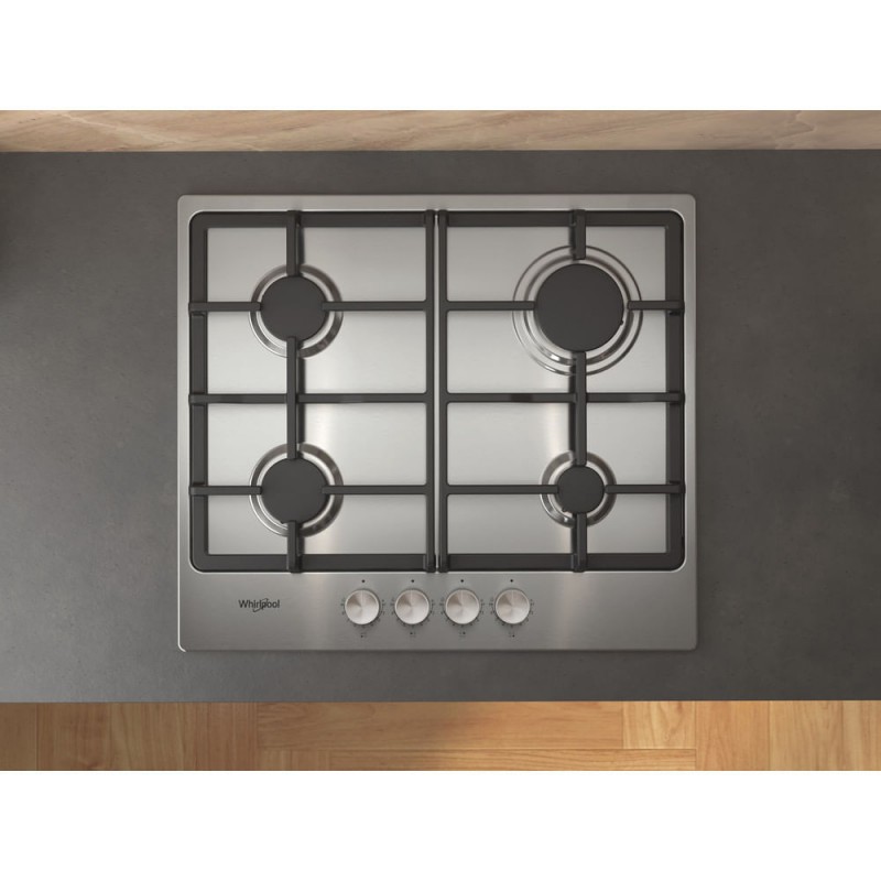gaskookplaat 58cm 4 branders 7800w RVS - whirlpool - TGML660IX