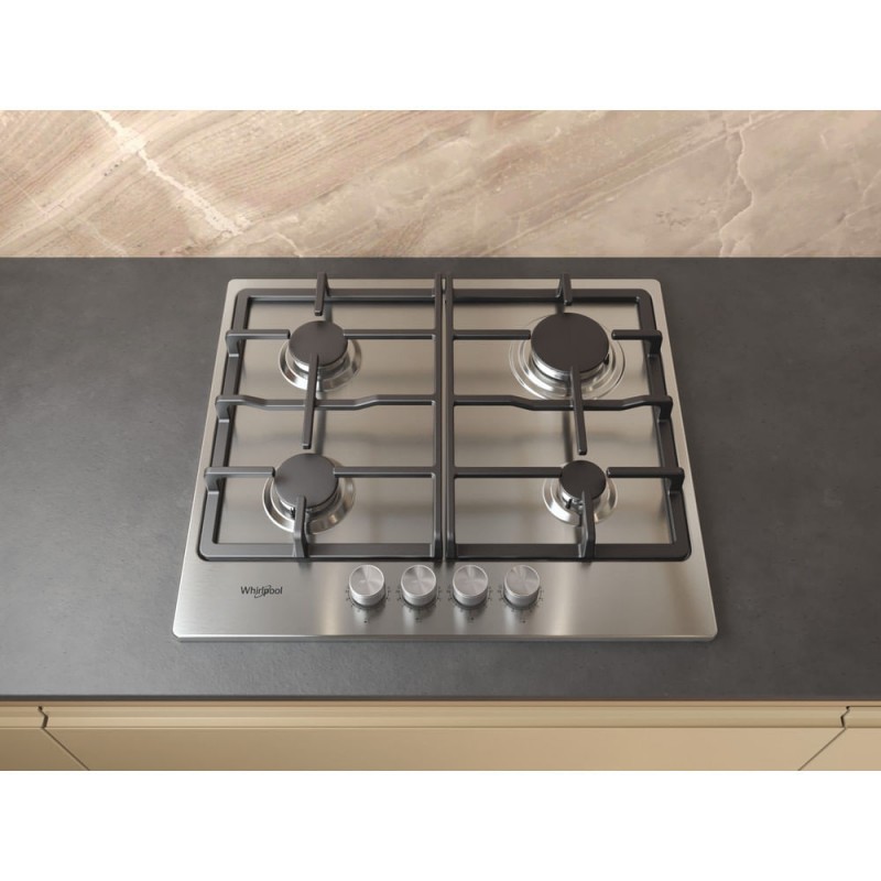 gaskookplaat 58cm 4 branders 7800w RVS - whirlpool - TGML660IX