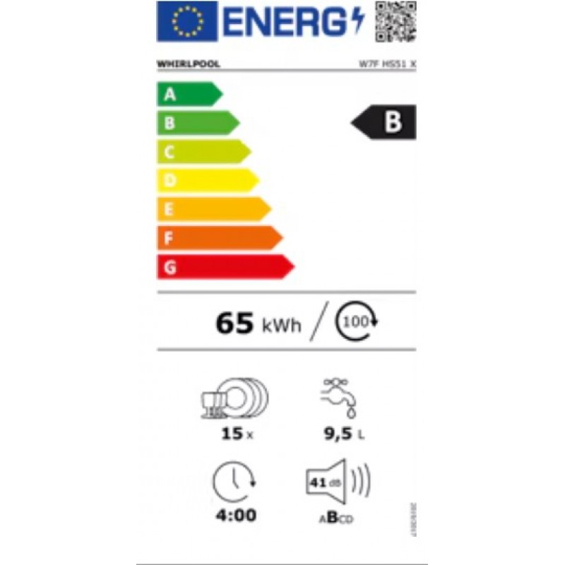 Whirlpool W7FHS51X - Energieklasse B - Besteklade - Stille vaatwasser