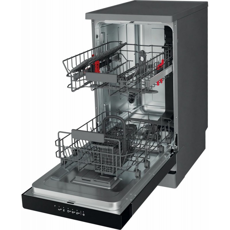 Whirlpool WSFC 3M27 X, Vrijstaand, Slimline (45 cm), Roestvrijstaal, Zwart, Knoppen, 1,3 m