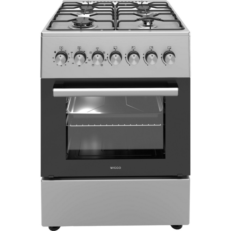 Wiggo WO-E606A – Vrijstaand gasfornuis – 60 cm – 4 kookzones – 66L elektrische oven – Roestvrijstaal – Energieklasse A