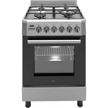 Wiggo - WO-E639RXX - Vrijstaand - Gasfornuis - Wok - 60 cm - 66 Liter - 4 pitten - Energieklasse B - Rvs