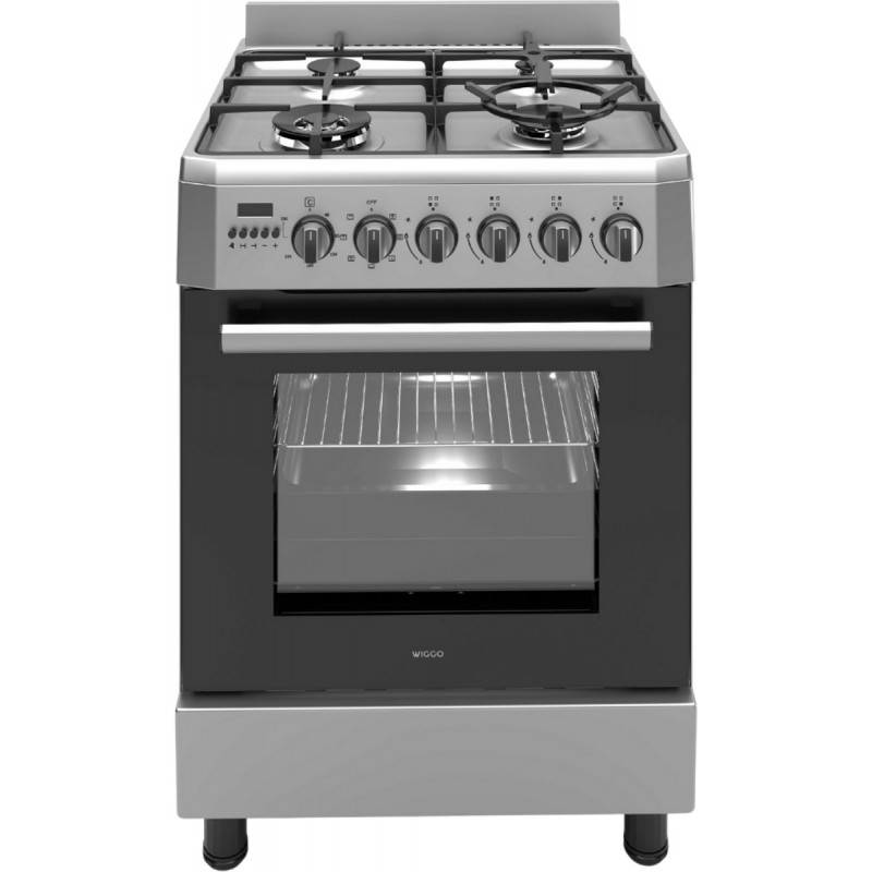 Wiggo - WO-E639RXX - Vrijstaand - Gasfornuis - Wok - 60 cm - 66 Liter - 4 pitten - Energieklasse B - Rvs
