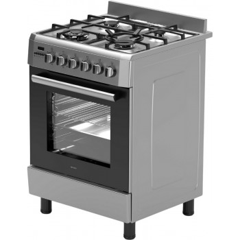 Wiggo - WO-E639RXX - Vrijstaand - Gasfornuis - Wok - 60 cm - 66 Liter - 4 pitten - Energieklasse B - Rvs