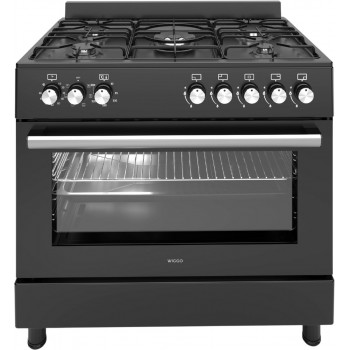 Wiggo WO-E906B(BB) - Vrijstaand - Gasfornuis - 90 cm - 110 Liter - 5 pitten - Energieklasse A - Zwart