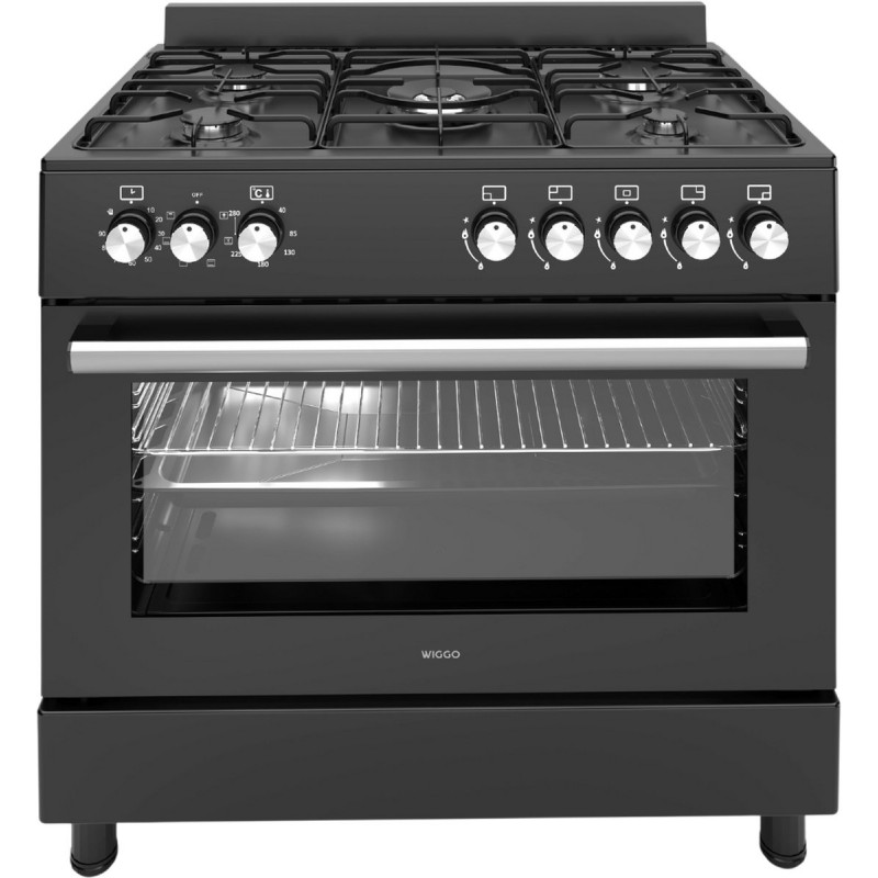 Wiggo WO-E906B(BB) - Vrijstaand - Gasfornuis - 90 cm - 110 Liter - 5 pitten - Energieklasse A - Zwart