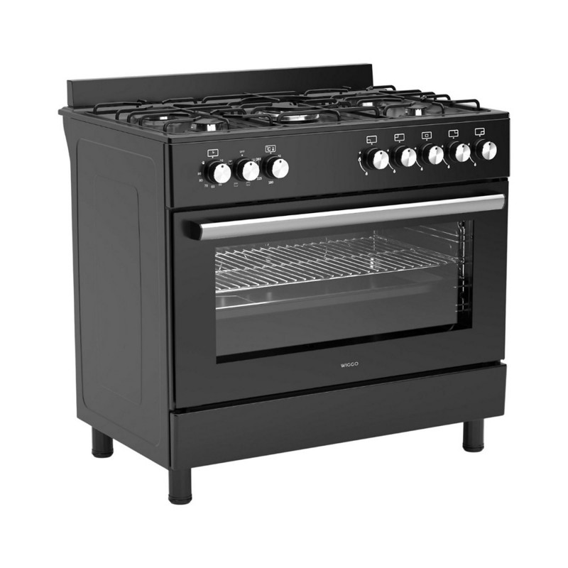 Wiggo WO-E906B(BB) - Vrijstaand - Gasfornuis - 90 cm - 110 Liter - 5 pitten - Energieklasse A - Zwart