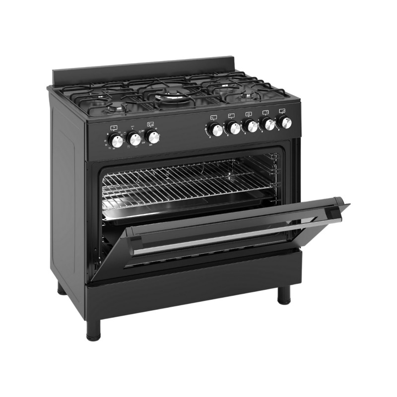 Wiggo WO-E906B(BB) - Vrijstaand - Gasfornuis - 90 cm - 110 Liter - 5 pitten - Energieklasse A - Zwart
