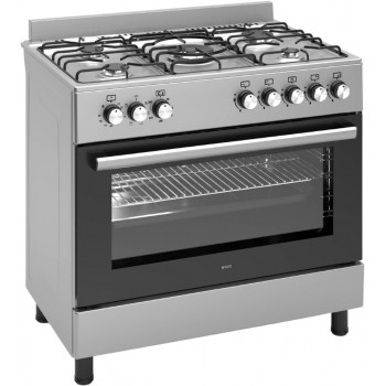Wiggo WO-E906B(XX) - Vrijstaand - Gasfornuis - 90 cm - 110 Liter - 5 pitten - Energieklasse A  - Roestvrijstaal