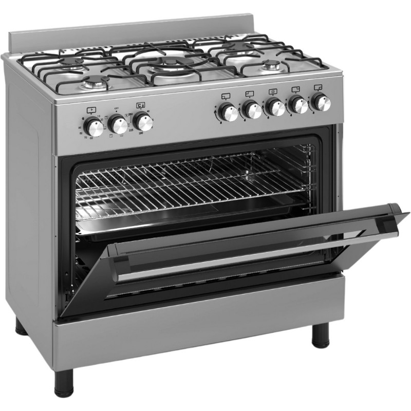 Wiggo WO-E906B(XX) - Vrijstaand - Gasfornuis - 90 cm - 110 Liter - 5 pitten - Energieklasse A  - Roestvrijstaal