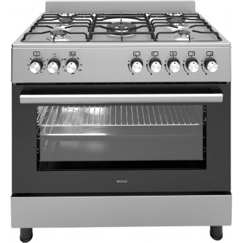 Wiggo WO-E906B(XX) - Vrijstaand - Gasfornuis - 90 cm - 110 Liter - 5 pitten - Energieklasse A  - Roestvrijstaal