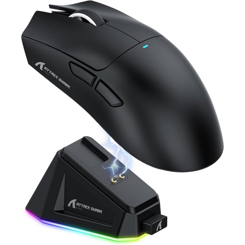 ATTACK SHARK X11 - RGB Gaming Muis - Magnetisch Oplaaddock - PAW 3311 Sensor - 59g Lichtgewicht - Bedraad + 2.4G + BT - 22.000 DPI - Zwart