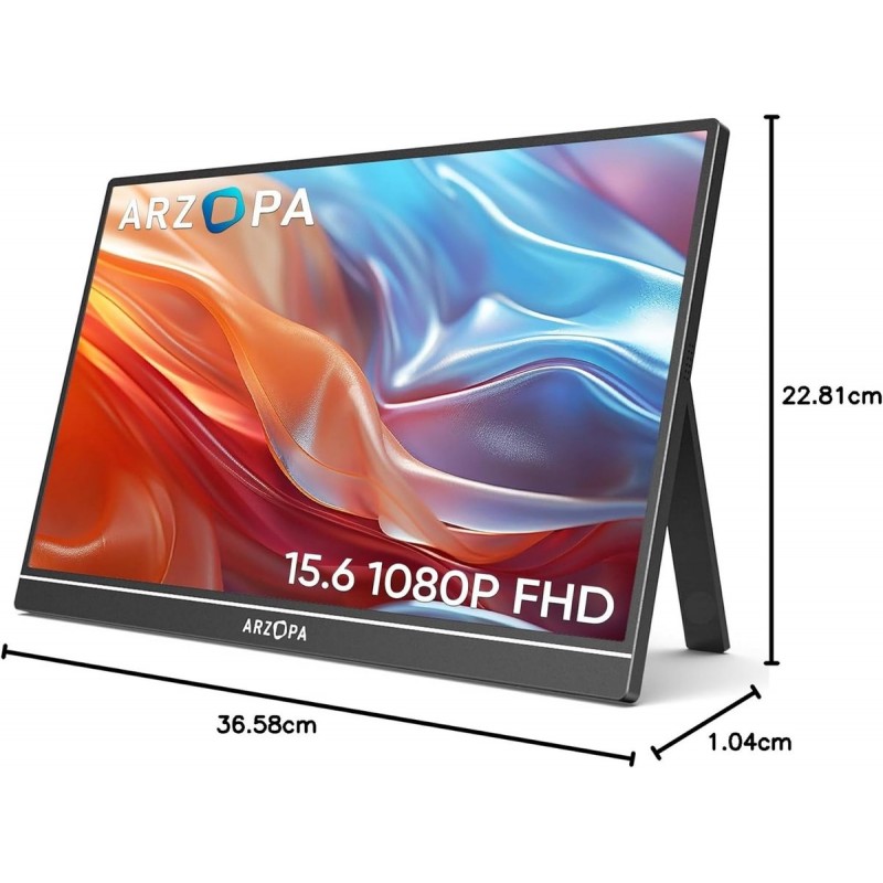 Arzopa Portable Monitor – A1 Kickstand - Portable lichtgewicht Draagbaar Reis Monitor - Ultradun - sRGB 100% - Speakers - Metalen Frame - 15.6 inch