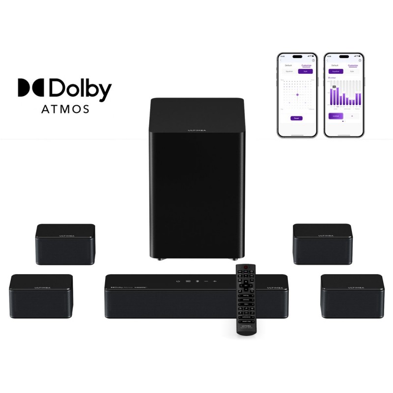 ULTIMEA Poseidon D80 Boom - 7.1 Dolby Atmos Soundbar - Draadloze Subwoofer & Surround Speakers - Home Cinema - HDMI eARC - Soundbar voor tv - Zwart