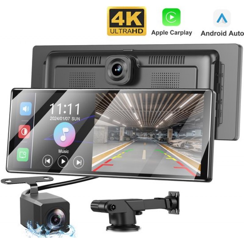 ESSGOO CarPlay Scherm 11,3 inch - 4K Display - Dashcam - Draadloze CarPlay en Android Auto - Touchscreen - Zwart