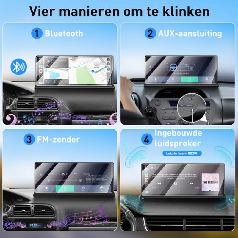 ESSGOO CarPlay Scherm 11,3 inch - 4K Display - Dashcam - Draadloze CarPlay en Android Auto - Touchscreen - Zwart