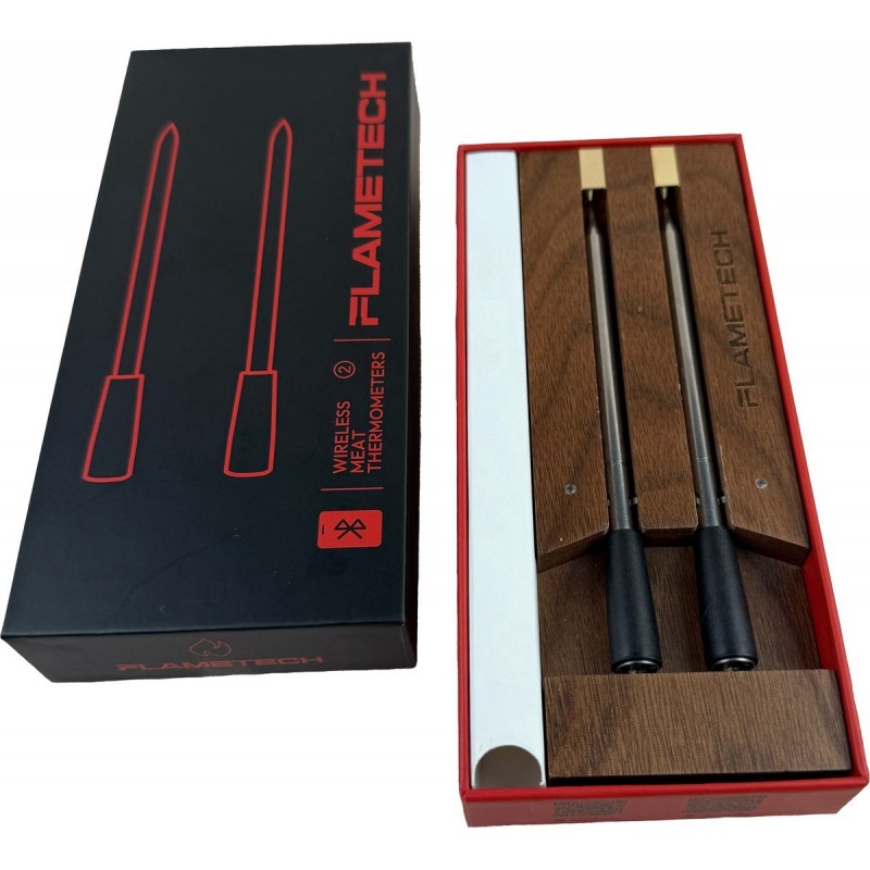 FlameTech® Two | De ultieme draadloze vleesthermometer met 90m bereik | Voor Oven, Grill, BBQ, Pannen & Rotisserie | Temperatuurmeter met bluetooth app