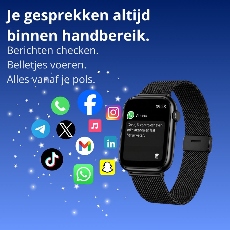 Kiraal Montala Smartwatch - Hartslagmeter - Stappenteller - Slaapmonitor - Multisport - Compatibel met Android en iOS - Zwart
