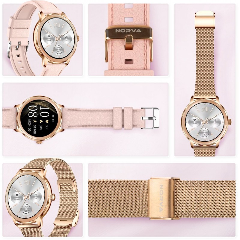 Norva - Smartwatch voor Dames - Geschikt voor elke smartphone - Slaapmonitor - Bellen - Muziek - Lange batterijduur - 100+ Sportmodi - Dames horloge - Incl. extra bandje