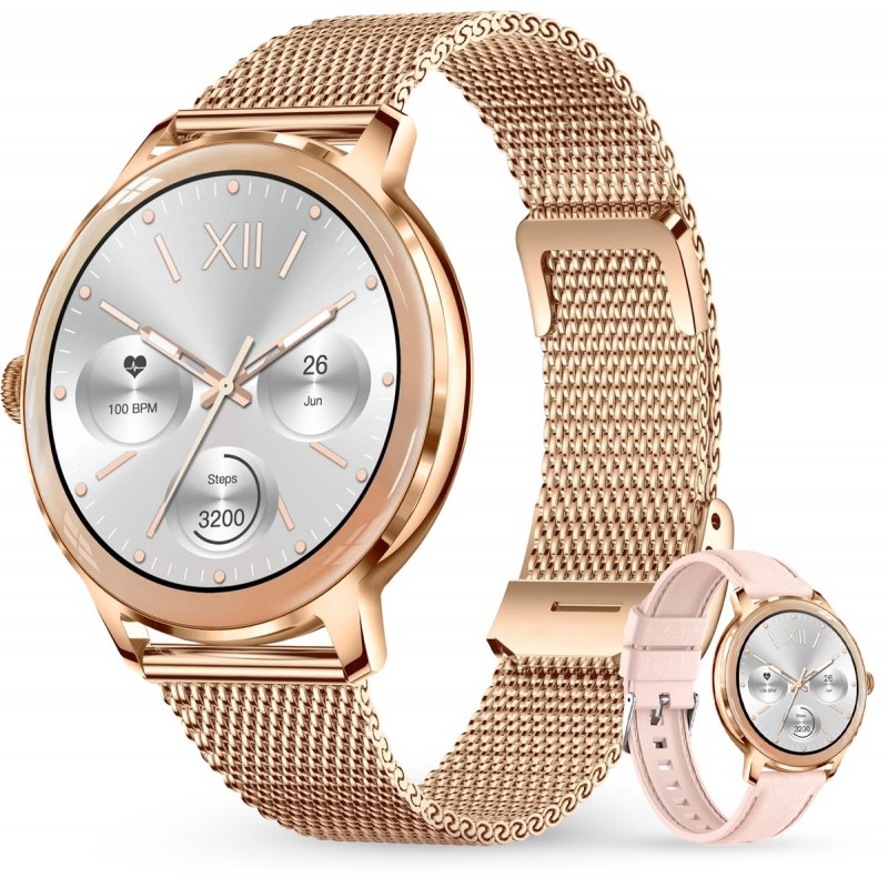 Norva - Smartwatch voor Dames - Geschikt voor elke smartphone - Slaapmonitor - Bellen - Muziek - Lange batterijduur - 100+ Sportmodi - Dames horloge - Incl. extra bandje