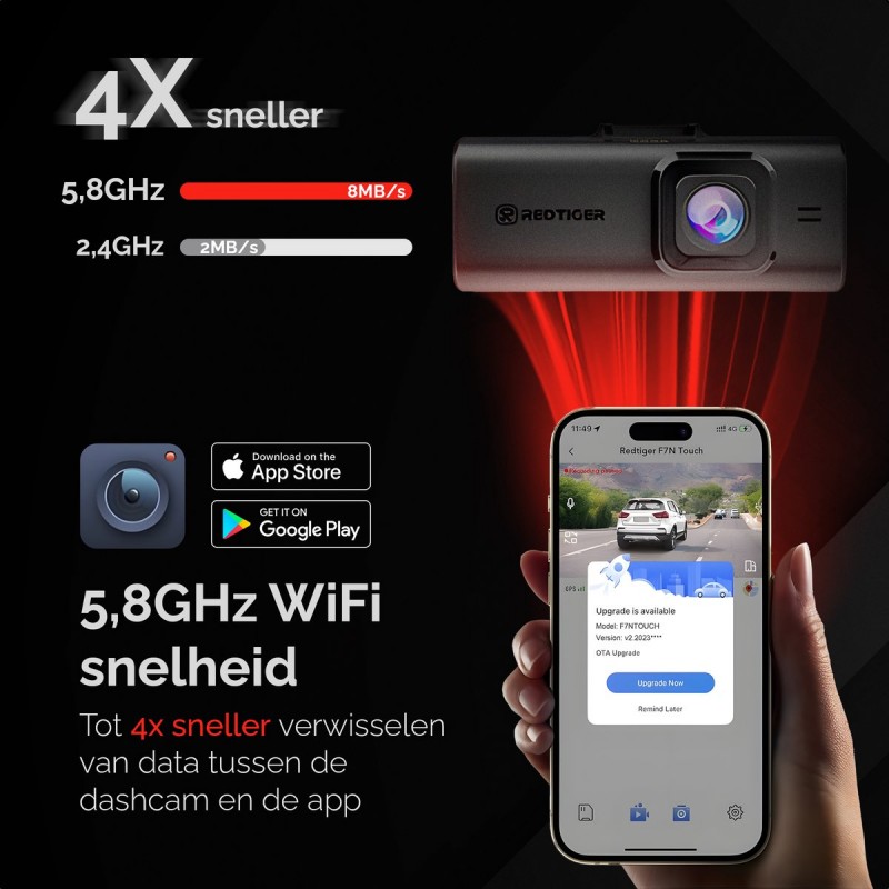 RedTiger F7NTouch - Dual Dashcam voor auto - Ultra 4K & 1080P - Voor en Achter Camera - 2025 model - Met Touchscreen - WiFi en GPS - 3.20 Inch met App - Sony Sensor Nachtzicht - Dashcams - Parkeerbewaking - G Sensor - Loop opname - 128GB SD Kaart