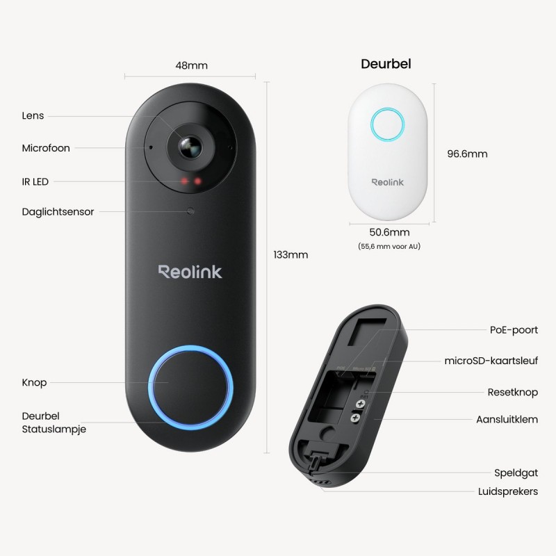 Reolink D340P-B Bedrade PoE-deurbel - 2K+ 5 MP - 180° Breed Zicht - Slimme Detectie, 2-richtingsgesprek, Geen Maandelijkse Kosten, Snel Antwoord