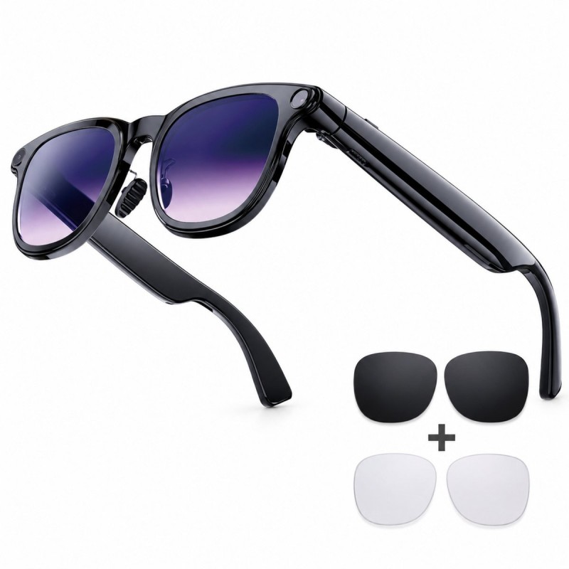 Royal Empire Smart Glasses Pro, Slimme Bril met Camera en AI Vertaling - NL App - Open-Ear Audio & Bellen - Inclusief 3 Verwisselbare Glazen - Zwart