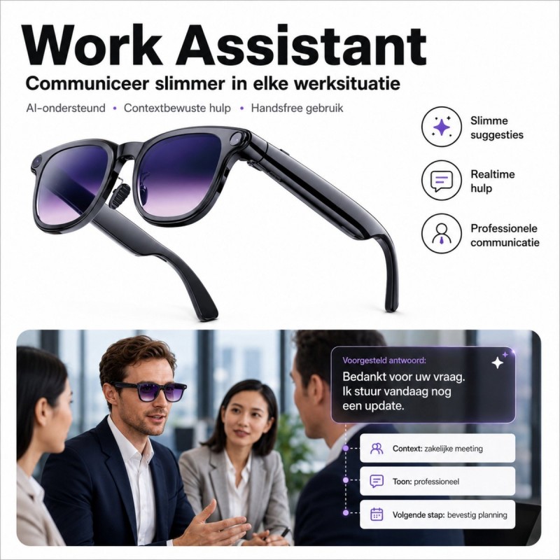 Royal Empire Smart Glasses Pro, Slimme Bril met Camera en AI Vertaling - NL App - Open-Ear Audio & Bellen - Inclusief 3 Verwisselbare Glazen - Zwart