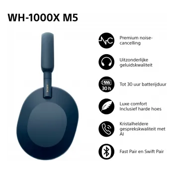 Sony WH-1000XM5 – Draadloze koptelefoon met Noise Cancelling - Blauw