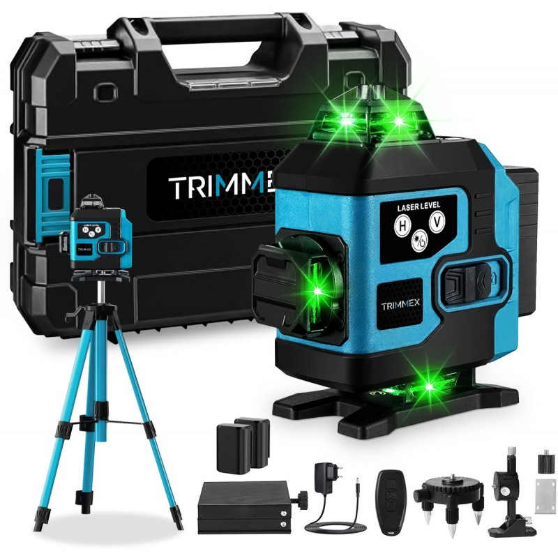 Trimmex® Kruislijnlaser + Statief - 16 Zelfnivellerend Bouwlaser - Inclusief Opbergtas - 360° - Lijnlasers - Laser Waterpas - Inclusief accessoires - 2 accu's