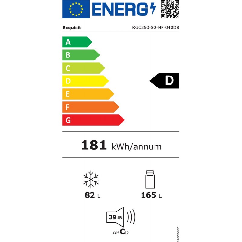 Exquisit KGC250-80-NF-040DB - Koel-vriescombinatie  - 247 Liter - No-Frost - Energielabel D - Zwart