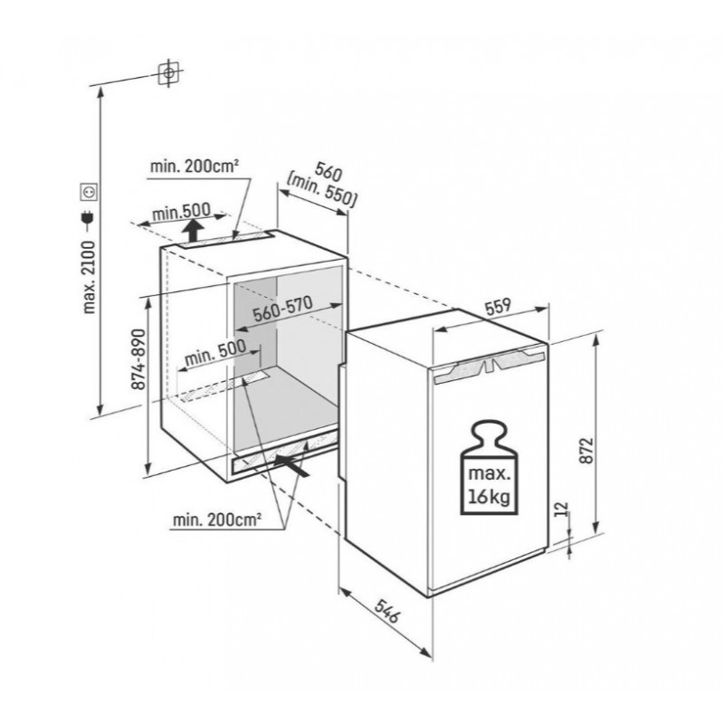 Liebherr IRe 3901-22 - inbouw koelkast met vriezer - inhoud koelvak 202 liter - vriescapaciteit in 24 uur 16 liter