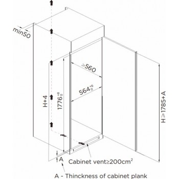 Midea MDRE423FGE01 | Inbouwkoelkast met één deur | NoFrost | 178cm | LED licht