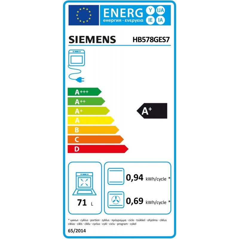 Siemens HB578GES7 - iQ500 - Inbouwoven - 60 cm x 60 cm - 71 l - Eenvoudig te reinigen met pyrolytische zelfreiniging activeClean - Home Connect - 3D hetelucht: gelijkmatige warmteverdeling -Inox