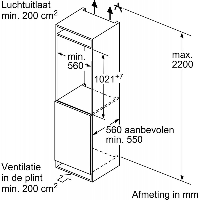 Siemens KI31RADD1 - iQ500 - Inbouwkoelkast - 102 cm - Deur op deur