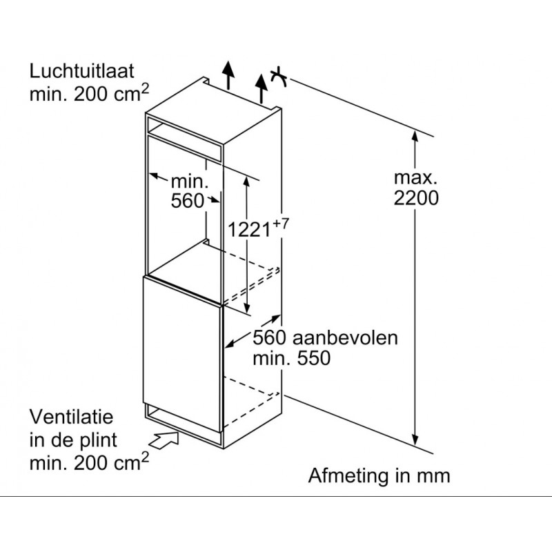 Siemens KI41RSFE0 - inbouw koelkast - autoAirflow, inhoud 204 liter, 1 freshbox, superkoelen, elektronische temperatuurregeling, verchroomde flessenhouder en LED verlichting.
