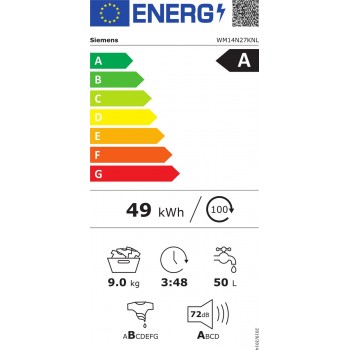 Siemens WM14N27KNL - iQ300 - Wasmachine met stoom - 9 kg - 1400 rpm - Energielabel A - smartFinish: vermindert kreukels tot 50% - Stil -speedPack L: verkort wasprogramma's met varioSpeed