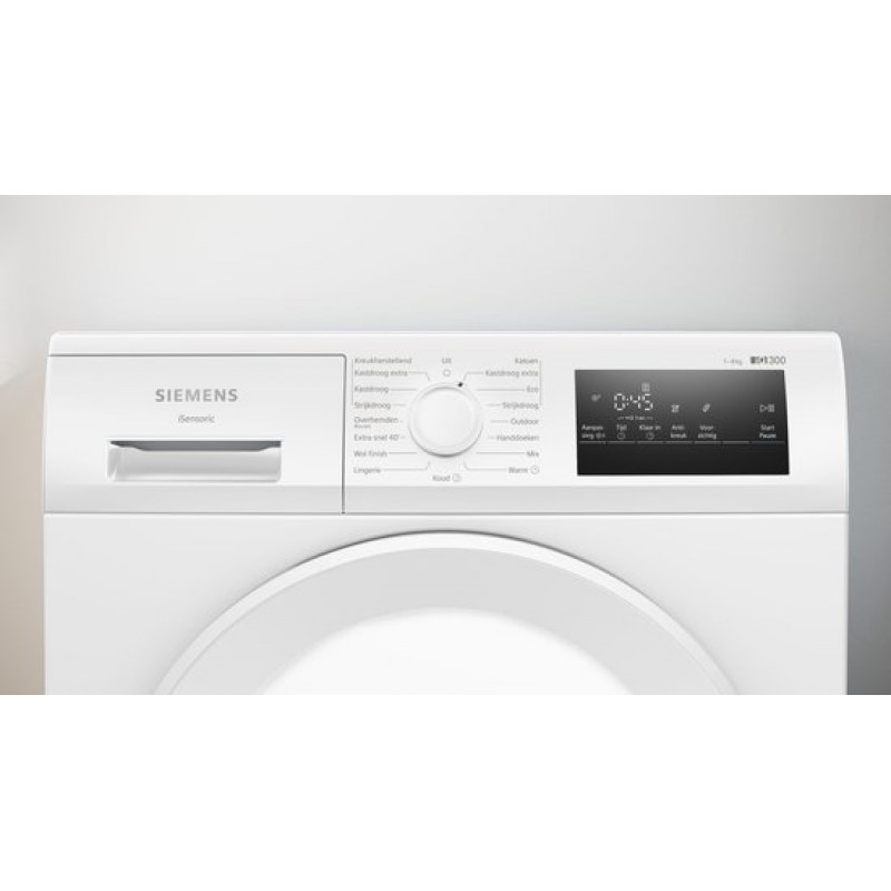Siemens WT43H00SNL - iQ300 - Wasdroger - Warmtepompdroger - 8 kg - AutoDry technologie beschermt kleding - Outdoor-programma: veilig drogen van waterafstotende kleding en buitenkleding